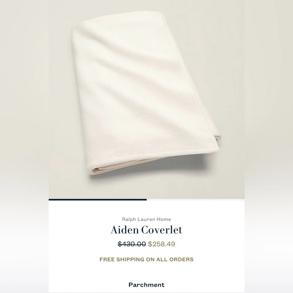 $400 RALPH LAUREN HOME QUEEN / FULL BLANKET COVERLET LIGHTWEIGHT PARCHMENT WHITE